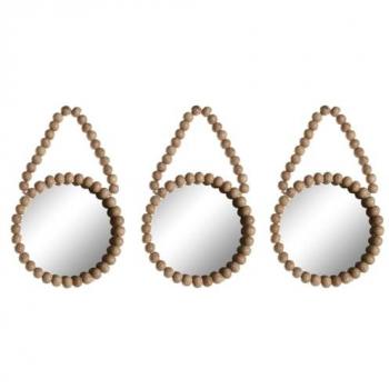 Juego de Espejos Home ESPRIT Natural Madera Cristal Scandi 15 x 1 x 24 cm (3 Piezas)
