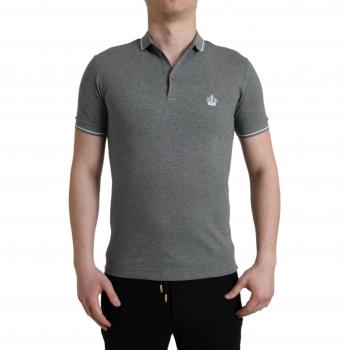 Dolce & Gabbana Gray Collared Short Sleeve Crown T-shirt - IT46 | S, Polo Shirts, male, Gray, Size: S Collared Grey Cotton T-Shirt
