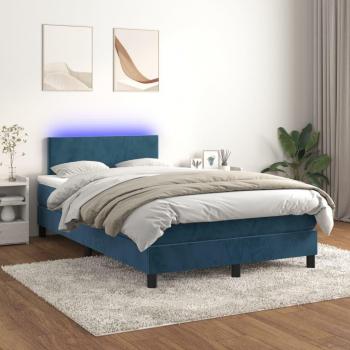 Cama box spring con colchón y LED azul oscuro 120x200 cm Vidaxl