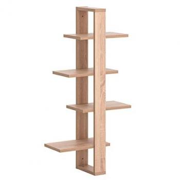 Estante Pared Madera - Estantería Decorativa de 4 Niveles, Estantes Flotantes en Roble Sonoma, Dimensiones 35/50 x 23 x 103 cm
