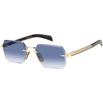 David Beckham Gold Black Sunglasses with Dark Blue Shaded Lenses, Unisex, Yellow, Size: 56 MM