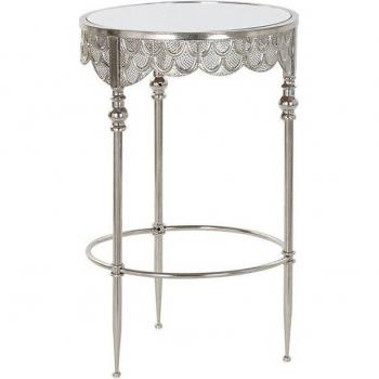 Mesa auxiliar con estructura de metal y espejo plateado - Diseño elegante (39 x 39 x 61 cm)