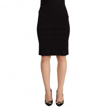 GF Ferre Black High Waist Viscose Knee Length Pencil Cut Skirt - IT40|S