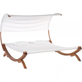 Tumbona de jardín doble de madera blanca crema con asiento textil blanco Teramo