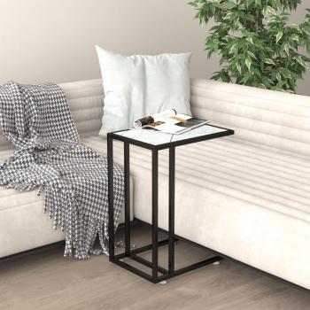 vidaXL Computer Side Table - White Marble, 50x35x65 cm, Tempered Glass
