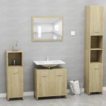 Conjunto de muebles de baño multicapa de madera de roble Sonoma, incluye lavabo, espejo y almacenamiento, acabado en color roble claro
