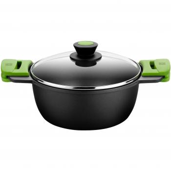 Cacerola Alta BRA Prior de 24cm con Tapa de Cristal, Asas de Silicona y Revestimiento Antiadherente