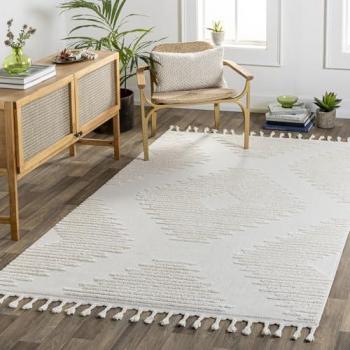 Alfombra Bereber Étnica Gris Claro/Marfil 160x213 cm - Estilo Bohemio, Geométrica, Fácil Cuidado