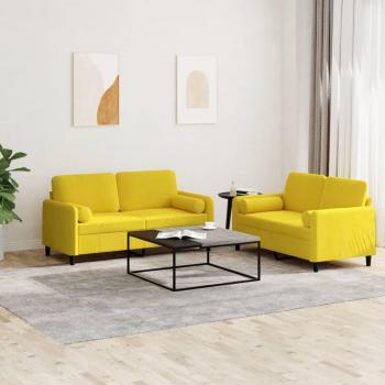 Sofá de 2 piezas con almohadas de terciopelo amarillo Vidaxl