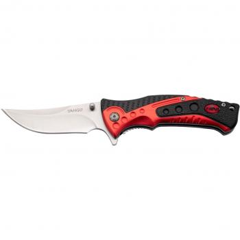 Navaja asistida Third Tango 91072R con mango de aluminio rojo y negro, hoja de acero inoxidable de 9 cm y acabado satinado, incluye clip y funda de nylon