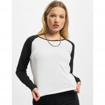 Urban Classics Women's Contrast Raglan Long Sleeve Shirt - White/Black