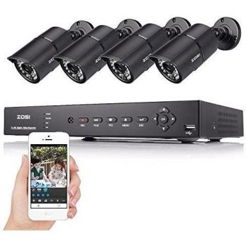 ZOSI 4CH Full 960H DVR HDMI con 4pcs HD 1000TVL Cámara de Seguridad Impermeables 30M Visión Nocturna 36Leds IR HD CCTV Sistema de Vigilancia sin Disco duro