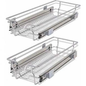 vidaXL 2X Bandejas de Cajones Extraíbles de Alambre Acero Cromado Plateado
