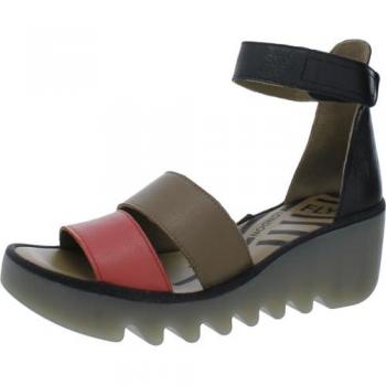 Fly London Women's Bono Raspberry Ground Black Tumbled Leather Low Wedge Sandals