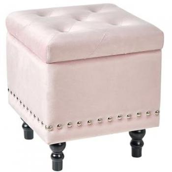 Reposapiés de terciopelo rosa pastel con capitoné y almacenamiento Loretto