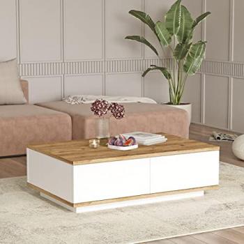 Mesa Mediana con 2 Puertas 90 cm Pino-Blanco