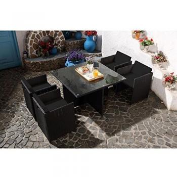 Salón de jardín encastrable 4 personas de resina trenzada negro/negro