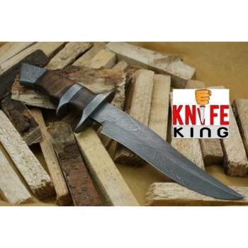 Asaz Bowie – Cuchillo de caza con vaina de piel y acero de Damasco