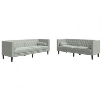 Set sofás Chesterfield con cojines 2 pzas terciopelo gris claro