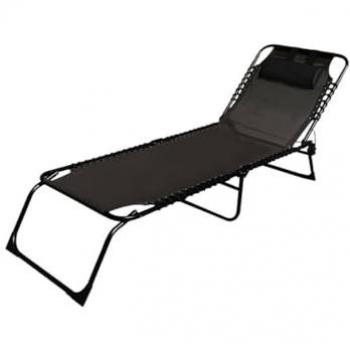 Tumbona Plegable de Acero con Cojín para Jardín y Piscina 190x58x27 cm Negra Marbueno