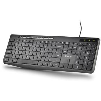 Teclado NGS Spectra USB Plano Silencioso con 20 Teclas Multimedia, Resistente a Salpicaduras y Indicadores LED, Disposición Español QWERTY