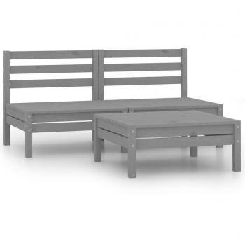 3-Piece Grey Solid Pinewood Garden Lounge Set