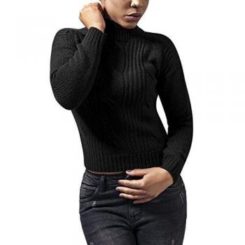 Urban Classics Ladies Short Turtleneck Sweater Suter Pulver, Negro