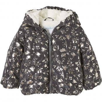 VERTBAUDET Chaqueta Acolchada para bebé niña con Capucha Gris Oscuro Estampado 3-6 Meses, 67CM