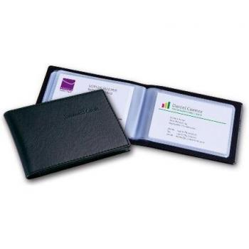 Carpeta de Visitas en Piel Sintética Negra, Capacidad para 40 Tarjetas hasta 90x58mm, Acabado Mate