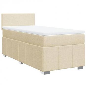 Cama box spring con colchón tela color crema 90x190 cm