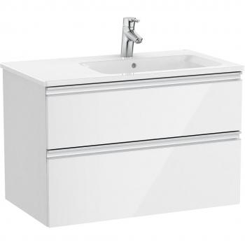 Mueble de baño Roca The Gap con 2 cajones y lavabo a la derecha, color blanco brillo, medidas 805 x 460 x 537 mm