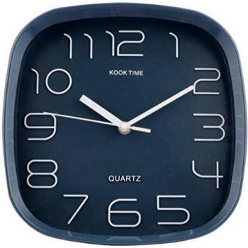 KOOK TIME Reloj Pared Cuadrado Moderno para Cocina o Salon con segundero Continuo silencioso, plástico y Cristal
