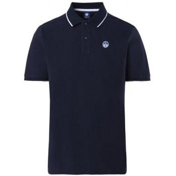 North Sails Men's Short Sleeve Polo Shirt - Navy Blue, Regular Fit, Contrast Striped Collar
