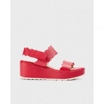 Wonders - Sandalias de cuña de mujer de piel con cierre adherente trasero en color púrpura rojo