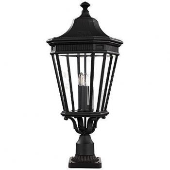 Bolardo exterior grande Cotswold negro IP44 con 3 luces E14