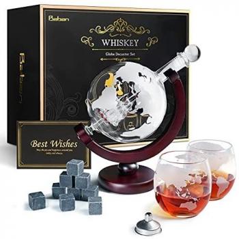 Baban Decantador, Decantador de Vino y Whisky, con 850 ml Jarra de Vino, 2 Copa de Vino, 9 Piedra de Hielo, Filtrar, Concepción del Planeta, Regalo de Hombre