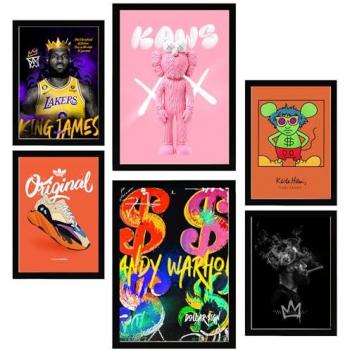 Set de 6 Pósters Grafiti Pop Warhol Lakers para Decoración de Paredes - A3 y A4 Sin Marco