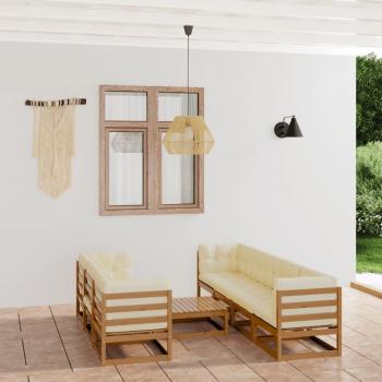 Conjunto de muebles de jardín 8 piezas con cojines de madera de pino maciza