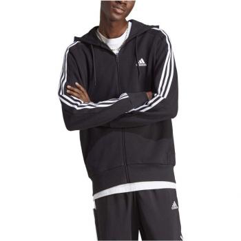 adidas Essentials French Terry 3-Stripes Full-Zip Hoodie for Men - Black/White, XS