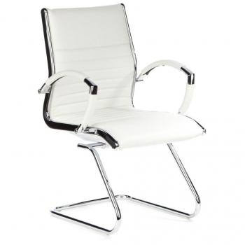 hjh OFFICE 660515 Silla de confidente Parma V Cuero Blanco Crema, Silla movible libremente de diseño Moderno, Apoyabrazos de Aluminio, cromados