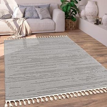 Alfombra Pelo Corto Salon Boho Chic Etnica Nordica Rombo 3D Flecos 120x170 cm, Color: Gris 2