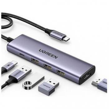 HUB UGREEN 5 EN 1 USB-C, 3X USB 3.0, 1X USB-C, 1X HDMI, 5 GBIT/S, GRIS