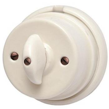 Interruptor Rotativo de Porcelana Napoleón 40416 para Instalaciones a Vista, 250 V, Blanco