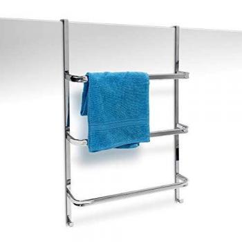 Toallero de Puerta Relaxdays, 3 Barras, 85x54x11,5 cm, Acero Inoxidable, Sin Taladrar, con 2 Ganchos, Baño y Cocina, Plateado