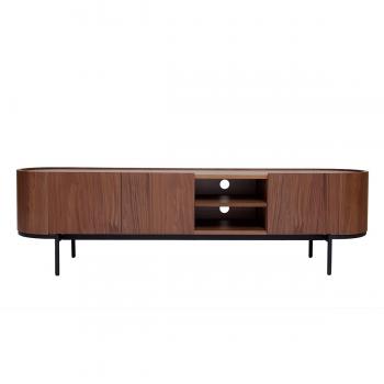 Mueble TV de diseño en nogal oscuro y metal negro con almacenaje 180 cm SKYE