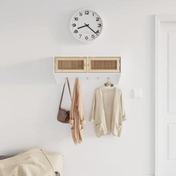 Perchero de pared vidaXL de madera contrachapada y ratán natural en blanco, negro y marrón, mueble de almacenaje estantería para oficina, estudio y dormitorio