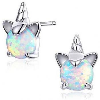 Pendientes de unicornio para niñas Pendientes de ópalo hipoalergénicos de plata esterlina para mujeres y niñas Regalos Unicornio