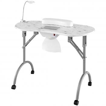 Costway 35 in. White Folding and Portable Manicure Table with Dust Collector, LED Lamp, Carry Bag