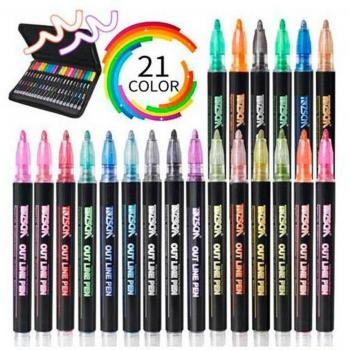 SET 21 ROTULADORES OUTLINER BICOLOR NEON PASTEL
