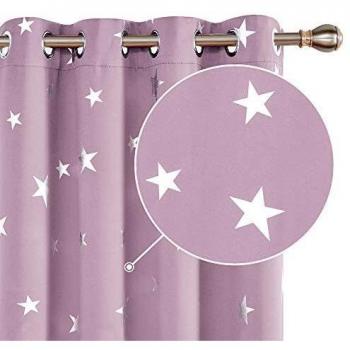 Deconovo Cortina Opacas Dormitorio Moderno con Aislamiento Térmico Color Sólido Decoración Hogar Infantiles Estrellas Plateada 117 x 229 cm Rosa Claro